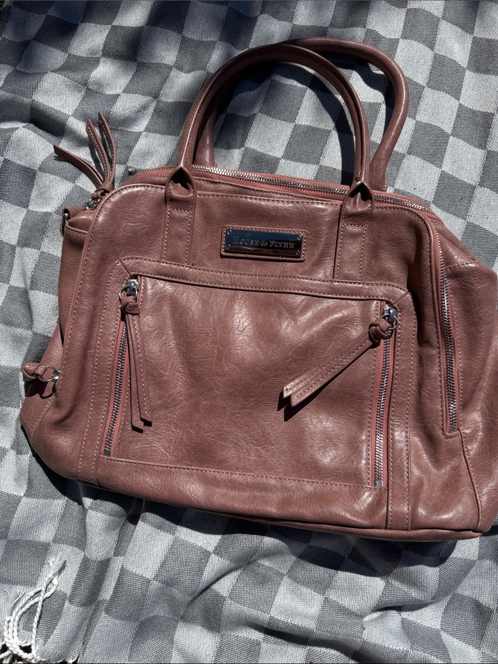 House of Flynn Pink Leather Tote with Logo Plaque